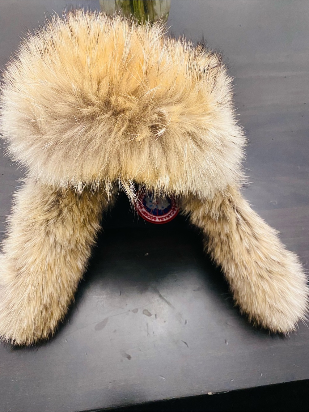 Canada Goose Black Parka Hood with Natural Fur Trim and Red Logo Patch